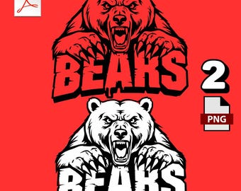 Fierce Bear Mascot 2 PNG Files | Sports Team Sublimation Clipart