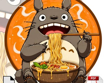 Totoro Ramen Bowl Art : Kawaii Anime Food Illustrationn, Ghibli Studio Art (PNG + PDF)