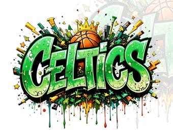 Celtics Graffiti PNG, Basketball Fan Shirt , Green Street Art Game Day Design, Digital Download