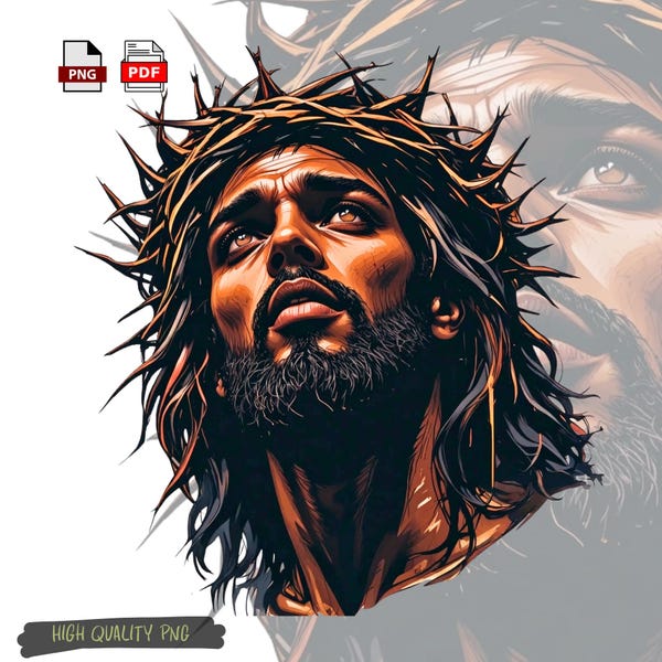 Schwarzer Jesus Christus (PNG), Grafik mit Dornenkrone für Sublimationsdruck-Shirt