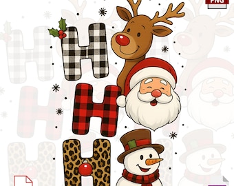 Christmas Santa Reindeer Snowman PNG: Plaid Leopard Print (Digital Design)