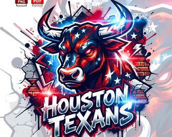 Houston Texans Bull Mascot PNG, Patriotic Graffiti Football Art Sublimation Design