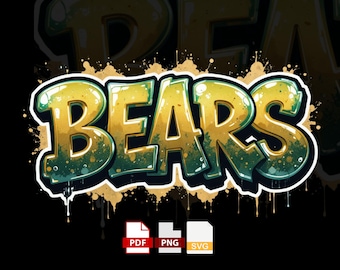 BEARS Bubble Graffiti PNG, Sports Mascot Typography (Digital Download)