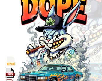 Dope Urban Bunny Graphic Tee Design | Vintage Car Smoke Illustration (PNG SVG)
