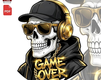 Gamer Skull PNG | Game Over Hoodie Art Graphic (Digital Download)