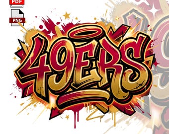 49ers Streetwear Graffiti Logo PNG, Two Tone Red Gold Typography, Urban Football Design