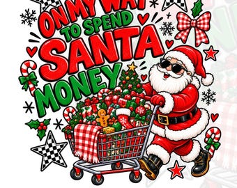 面白いサンタのお金クリスマスPNG、ホリデーショッピングDTF