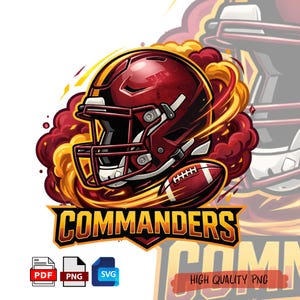 Diseño de sublimación de casco de fútbol americano Commanders: mascota de fútbol con llamas PNG