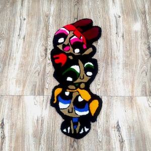 Flauschiger getufteter Power Puff-Mädchenteppich, ein lustiger und weicher Touch für Ihr Wohnzimmer oder Schlafzimmer, Geschenkidee, Weihnachtsgeschenk, Zeichentrickfigurenteppich