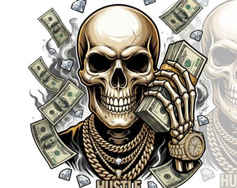 Skull Money Hustle PNG | Luxury Urban Streetwear Design