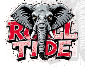 Roll Tide Graffiti PNG | Alabama Football Elephant Mascot Design | DTF DTG Print File
