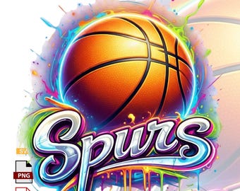Spurs Basketball PNG | Neon Graffiti Sports Art | Urban Basketball (DTF DTG Print File)