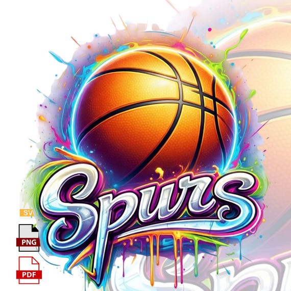 Spurs Basketball PNG | Neon Graffiti Sports Sublimation Design |Trendy Urban Basketball