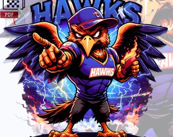 Hawks Mascot PNG: Cartoon Vector, Sports Team Design (Digital Download)