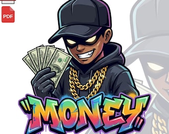 Money Streetwear Clipart PNG | Urban Style Character Holding Cash | Hip Hop Graffiti Style Art
