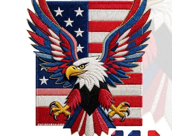 Patchwork Eagle Embroidery Design, Patriotic Textile Art Patch, America 250 Emblem (Digital Download)