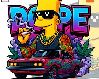 Dope Cartoon Gangster Art PNG, Street wear Illustration with Muscle Car,  Digital Download