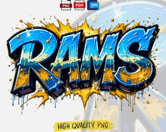 Rams Graffiti PNG | Projekt drużyny piłkarskiej SVG, PDF (pobieranie cyfrowe)