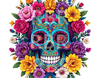 Floral Skull Sublimation Clipart - Edgy Boho Tshirt Design