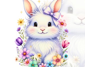 Pastel Floral Easter Bunny PNG, Spring Sublimation Design (Digital Download)