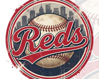 Vintage Reds Baseball Logo PNG, Distressed Sports Graphic, Grunge Baseball T-Shirt Print