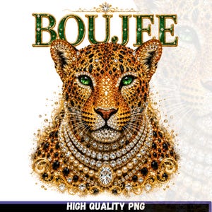 Boujee Leopard PNG | Glam Strass Leopard DTF Transfer | Lyxig Djur Sublimeringsdesign
