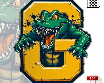 Gator G Letter Mascot PNG PDF | Roaring Gator Sports Logo | Cricut Sublimation T-Shirt Design
