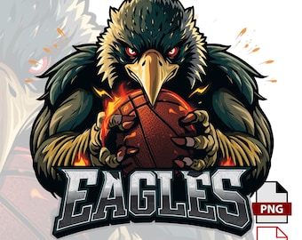 May include: A digital illustration of an eagle holding a basketball engulfed in flames. The eagle is dark green and brown with red eyes and a yellow beak. The word "EAGLES" is displayed in a stylized font below the eagle.