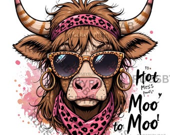 Bougie Highland Cow PNG: Leopard Print Cowgirl Clipart