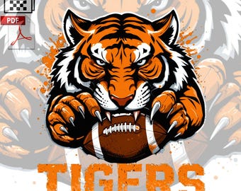 Fierce Tiger Football Mascot PNG: Sports Team Sublimation - Digital Download
