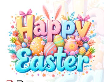 Happy Easter PNG, Preppy Bunny Ears, Eggs, Carrots, Floral Spring Design (Digital Download)