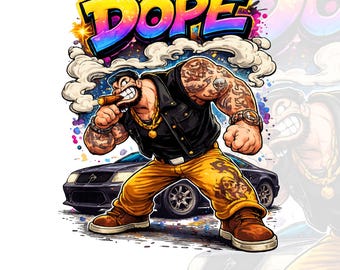 DOPE Cartoon Graffiti PNG | Gangster Muscle Car Art | Urban Tattoo Character | T-Shirt Print File