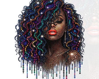 Black Queen PNG : Afro Woman Rhinestone Style Sublimation Design