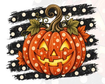 Pumpkin Polka Dot Stripes PNG, Trendy Halloween Sublimation Design (Digital Download)