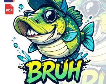 Bruh Bass Fishing Clipart: Funny Cartoon Fish PNG
