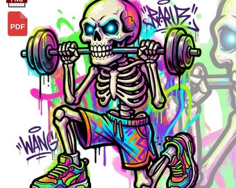 Skull Gym Graffiti Hustle PNG - Sublimation design