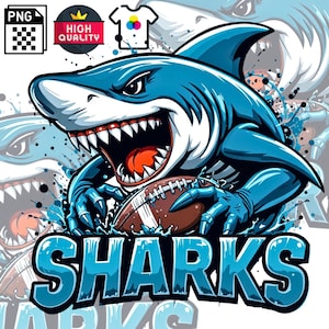 Sharks Football Mascot PNG: schoolgeest sublimatieontwerp (digitale download)