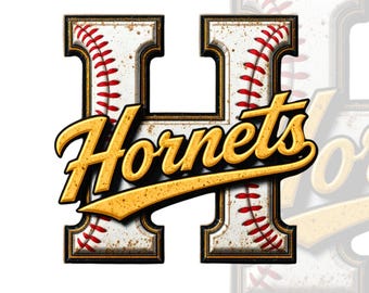 Hornets Baseball SVG PNG  | Varsity H Letter Baseball Stitch Design | Cricut Sublimation File