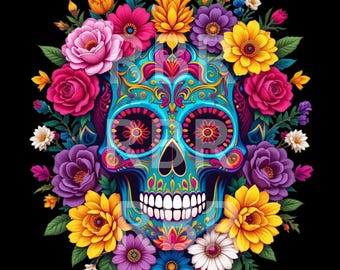 Floral Skull Sublimation Clipart Edgy Boho Design (Digital Download)