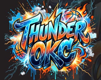 サンダーOKCグラフィティバブルPNG、エレクトリックバスケットボールストリートアート昇華デザイン