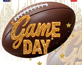 Game Day football PNG Gold Glitter T-shirt Football Sublimation Design