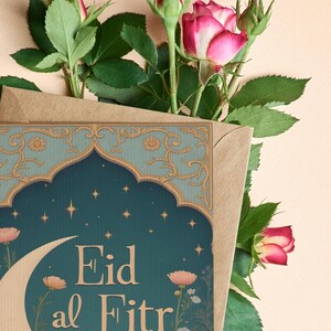 Cartão Eid Mubarak para impressão, download digital de cartão de felicitações islâmico, presentes islâmicos, Eid al Fitr, designs islâmicos, cartões digitais tamanho 5x7, A6