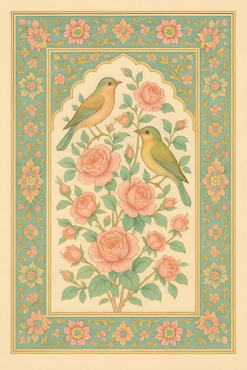Islamic Wall Art | Persian Birds and Roses | Traditional Floral ...