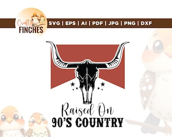 90s Country Bull Skull SVG, Western Cowgirl Cut File (Digital Download)