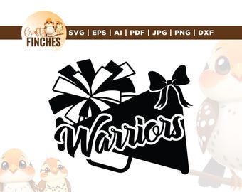 Warriors Cheer SVG, Pom Pom Megaphone Design (Digital Download)