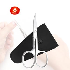 6 Pieces of Hand Made Premium Stainless Steel Nail Scissors – Sharp, Curved Blades for Precision Trimming Cuticle & Nails Care Tool