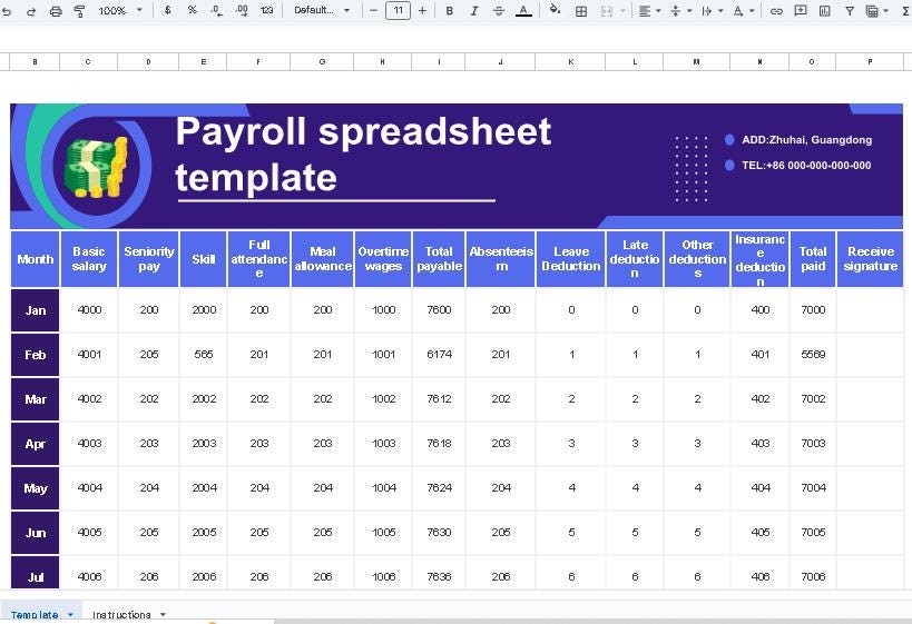 Payroll Salary Sheet Excel Template | Employee Tracker Instant Download ...