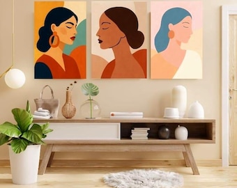 Arte murale astratta di donna - Set di 3 stampe femminili minimaliste. Le tre muse, Sussurri di femminilità, Sfumature di lei, Bellezza astratta.