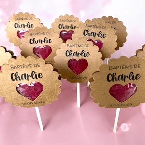 Lecca lecca personalizzato per compleanno, battesimo, comunione, lecca lecca a forma di cuore rosso, baby shower, regalo per gli ospiti EVJF, ecologico, senza glutine