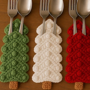 Christmas Tree Crochet Cutlery Holder Pattern | Festive Utensil Cover (Digital PDF Pattern)